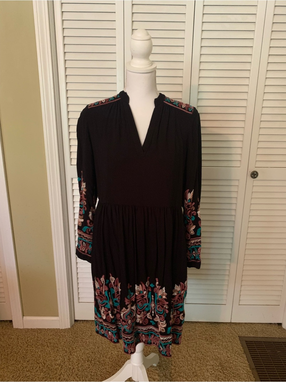 Floreat by Anthropologie Avery Black Embroidered Long Sleeve Dress - Women's S